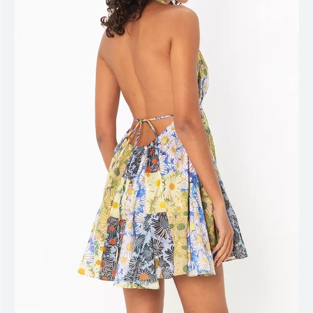 Zara Floral Halter Plunge Festival boho backless Vacation Cotton Summer Dress XL - Picture 3 of 4